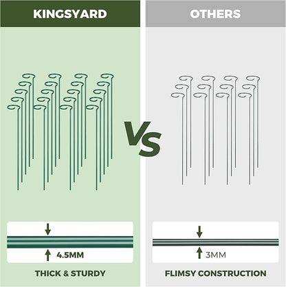 Kingsyard 16 Inch Plant Support Stakes - 10 Pack, 4.5mm Thick All Metal Garden Plant Stakes for Outdoor Plants Single Stem Flowers Dahlia Lily Rose Peony Hydrangea Tomatoes Sunflower Gladiolus