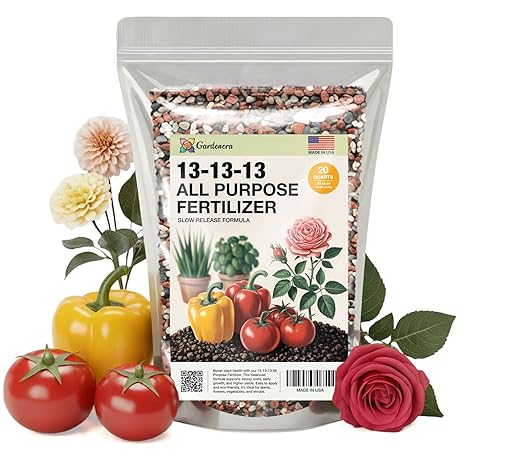 Gardenera 13-13-13 Slow Release Granular Fertilizer – All Purpose Plant Food 13 13 13 for Outdoor Grass, Vegetables, Roses, Flowers, Shrubs, Trees. Lawns, Gardens, Potted Plants (20 Quarts)