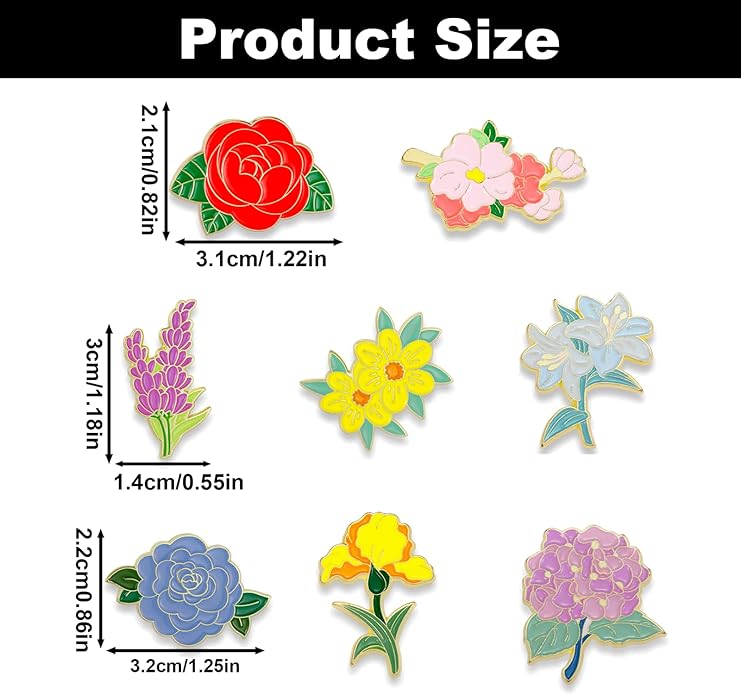 8PCS Flower Enamel Pins Bulk, Cute Enamel Pins, Kawaii Pins, Colorful Lapel Pins Badges for Hats Clothing, Colorful Brooch Lapel Pins for Backpacks Jewelry Gift Decorations Party Accessories for Women