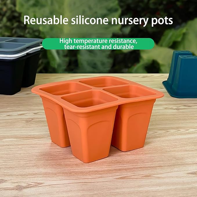Seed Starter Trays, 5 Pack 4 Cells Seed Starter Kit, Silicone Plant Germination Trays Gardening Starter Kit, Reusable Seed Starter Tray for Plant Germination, Seeds Growing