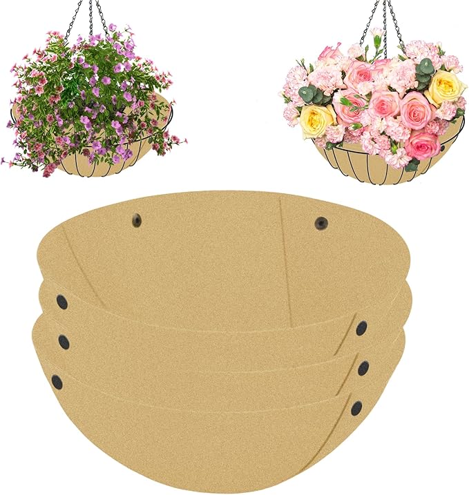 3PCS 14 Inch Round Hanging Basket Liners Fabric Hanging Plant Liners Non-Woven Planter Liners Beige Felt Liners Replacement Inserts for Hanging Baskets Outdoor Plants - Avoid Bird Nesting