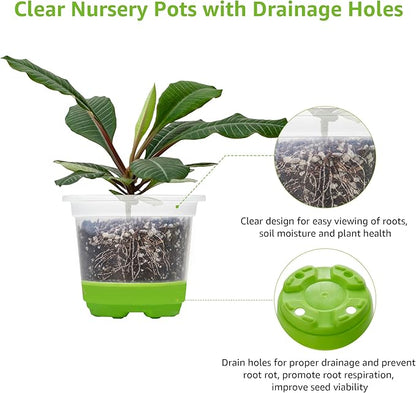 MIXC Thickened Clear Nursery Pots with Silicone Base for Easy Transplant 30 Packs 4 Inch, Transparent Plant Pot Reusable Seedling Pots for Vegetable Propagation, Root Cutting, Seed Starting, Green