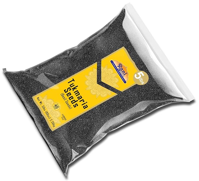 Rani Tukmaria (Holy Basil Seeds) 80oz (5lbs) 2.27kg Used for Falooda / Sabja Dessert, Spice & Ayurveda Herbal ~ All Natural | Gluten Friendly | NON-GMO | Kosher | Vegan | Indian Origin