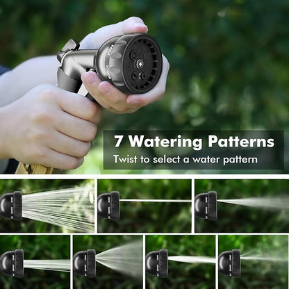 RESTMO Garden Hose Nozzle, Heavy Duty Water Hose Nozzle with 7 Adjustable Spray Patterns, High Pressure Hand Sprayer with Flow Control, for Watering Plants & Lawns, Washing Cars & Pets, Flash Black