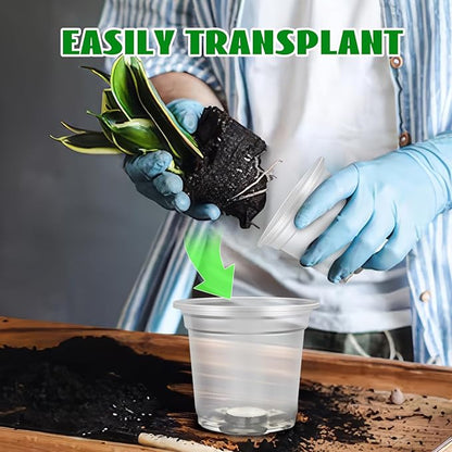 24 Pack 4/5/6" Planters for Indoor Plants,Clear Nursery Pots with Drainage, Nursery Pots for Planting,High Transparency Plastic Flower Pots with 24 Labels