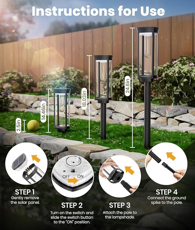 Solar Pathway Lights Outdoor Solar Lights Outdoor, IP65 Waterproof Auto On/Off Solar Garden Lights Solar Powered Landscape Lighting for Yard Walkway Driveway Pathway (Cool White, 2pack)