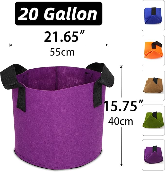 Grow Bags,Growing Pot Bags Garden Grow Bag Indoor Outdoor Fabric Aeration Plant Pot Container Flower Vegetable Pouch (Mixed 5colors,20Gallon)