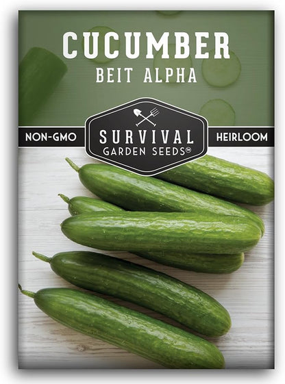 Beit Alpha Cucumber Seeds for Planting | Crisp Burpless Variety with Smooth Skin – Heirloom, Non‑GMO – Survival Garden Seeds (1 Pack)