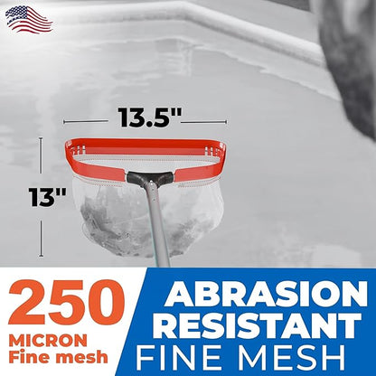 ProTuff 13" Silt Net Pool Skimmers for PROS – 6 Pack – “490 Promise” Unlimited, Unconditional Replacement – Ultra-Durable Ultra-Fine Net for Silt – Heavy-Duty Aluminum Frame & EZ-Clip Pole Attachment