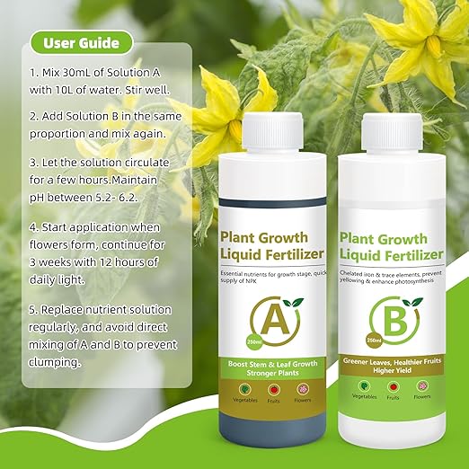 250ml Hydroponic Plant Food Nutrients, Indoor Herb Hydroponics Growing System General Plant Food A and B Fit for Vegetables, Fruits, Flowers。