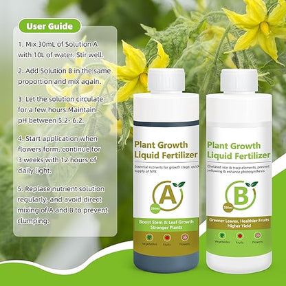 250ml Hydroponic Plant Food Nutrients, Indoor Herb Hydroponics Growing System General Plant Food A and B Fit for Vegetables, Fruits, Flowers。
