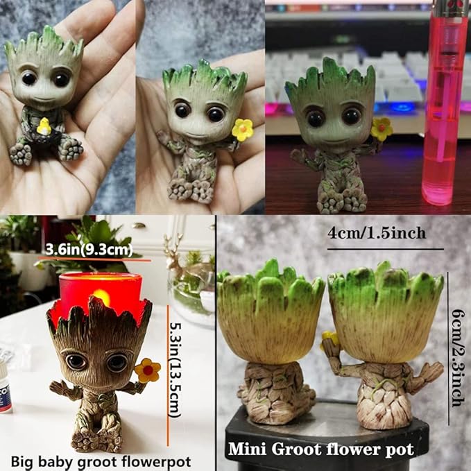 Face Planters Pots Head Planter,Succulent Planter Cute Plants Flower Pot with Hole Pen Hold for Home Garden (Groot Flower Pot)