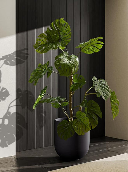 LE TAUCI 12 Inch Pots for Plants, Ceramic Large Planters for Indoor Plants, Indoor Plant Pots for Home Garden Patio Office, Big Planter Pots with Drainage Hole and Rubber Plug, Charcoal Gray