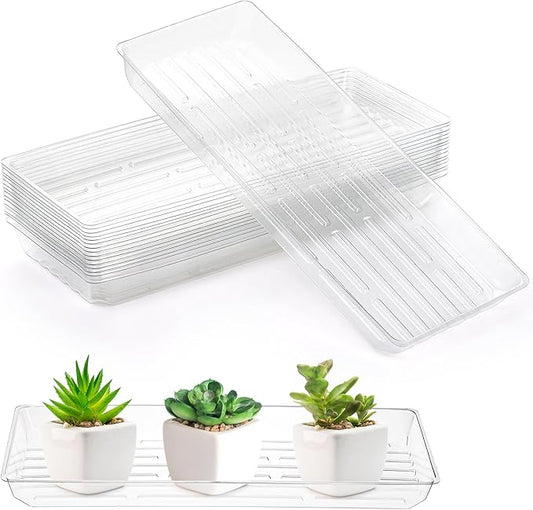 Kingrol 16 Pack Rectangular Plant Drip Trays, Clear Plant Saucers for Indoors, Thick Plastic Window Sill Plant Trays for Flower Pot Planter