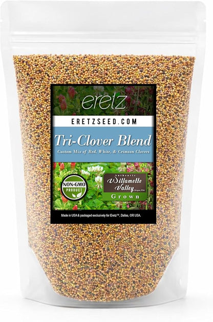 Tri-Clover by Eretz - Three Part Blend of Clovers Providing Beauty, Cover, and Natural Attractant. No Coatings or Fillers, Premium Seeds (1lb)