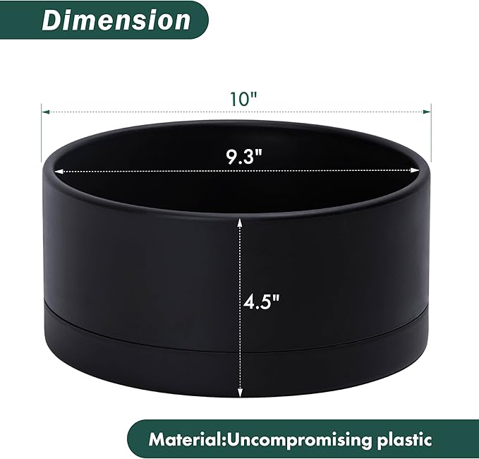 D'vine Dev 10 Inch Plastic Shallow Planter, Large Round Succulent Plant Pot with Drainage Hole and Sauce, Decorative Bonsai Pot for Indoor Plants, Black, 76-Z-B-2