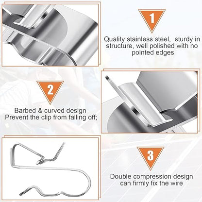 Zhengmy 500 Pcs Trailer Frame Wire Clips Stainless Steel Metal Cable Clips 22.5 mm/ 0.89 Inch Solar Panel Double Wire Clamps Trailer Clamps for PV Wiring Boat Cable