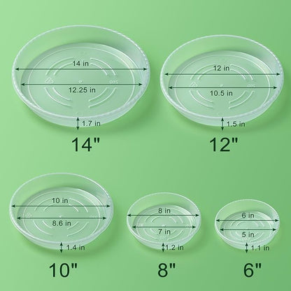 Hoewina Plant Saucer - 6 Pack 12 Inch Durable Plastic Plant Trays with Plant Tray Design - Clear Plant Saucers for Indoors and Outdoors Use - Plastic Plant Pot Saucer for Potted Plants