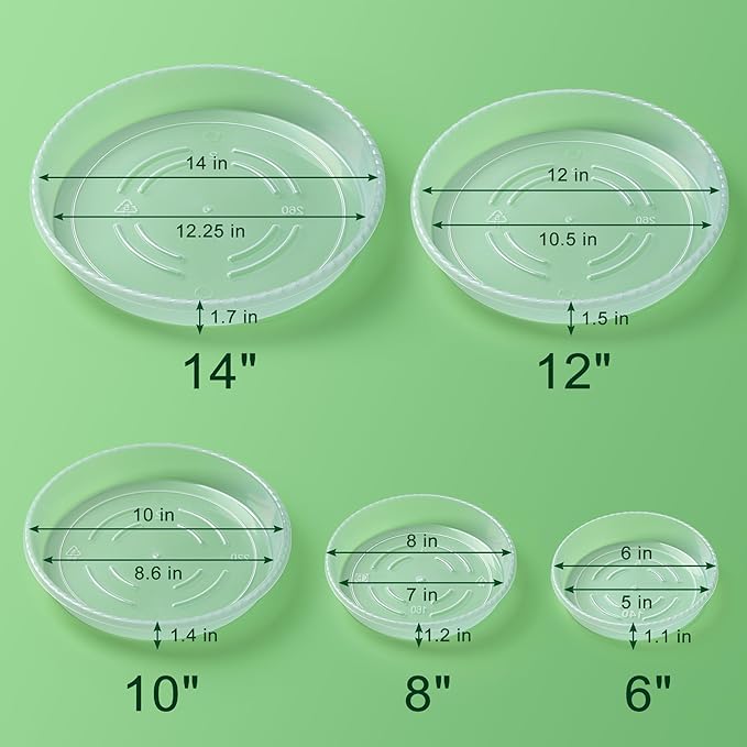 Plant Saucer - 6 Pack 6 Inch Plastic Plant Trays for Pots with Plant Tray Design - Plant Saucers for Indoors and Outdoors No Holes Use - Plastic Plant Saucer for Potted Plants - Plant Drip Trays