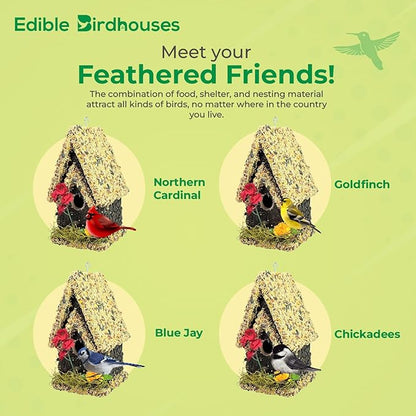 Edible Birdhouse - Birdseed Bird Feeder, Wooden Birds House Covered in Wild Bird Food, Squirrel Resistant Birds Feeders for Outside Hanging, Watching Gift for Garden Lovers, (TL)