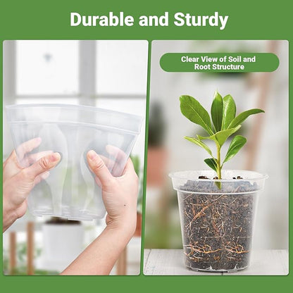 GREANER Clear Nursery Pots, Plastic Plant Pots with Drainage for Succulents, Flowers and Cactus, 3/4/5/6/7 Inch(Pack of 30)