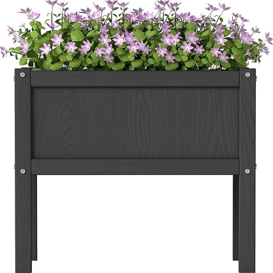 Raised Garden Bed with Drainage Hole Waterproof HDPE Elevated Planter Box with Legs Stable and Durable to Plant Herb Vegetable Flower,Patio,Balcony Outdoors/Indoors Black
