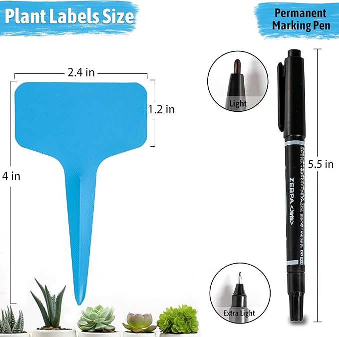 Plant Labels Tags 200Pcs T-Type Plant Markers Plastic Plant Label Tags Garden Labels Tags Plant Labels for Outdoor Garden Waterproof Plant Label Identification Stakes with Permanent Marking Pen (Blue)