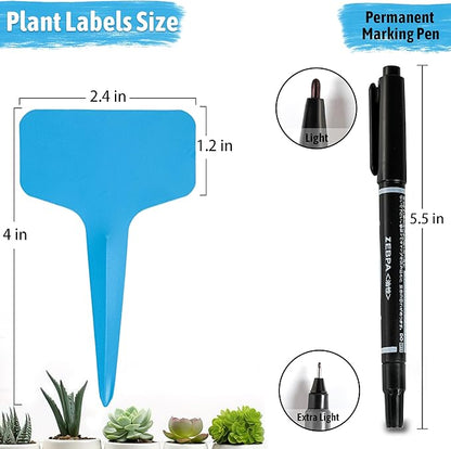 Plant Labels Tags 200Pcs T-Type Plant Markers Plastic Plant Label Tags Garden Labels Tags Plant Labels for Outdoor Garden Waterproof Plant Label Identification Stakes with Permanent Marking Pen (Blue)