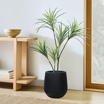 11.8 Inch Plastic Tall Planters for Outdoor Plants, Modern Black Round Tapered Flower Pot for Outdoor and Indoor Plants, Large Plant Pot with Drainage Holes and Rubber Plug for Home Garden Patio