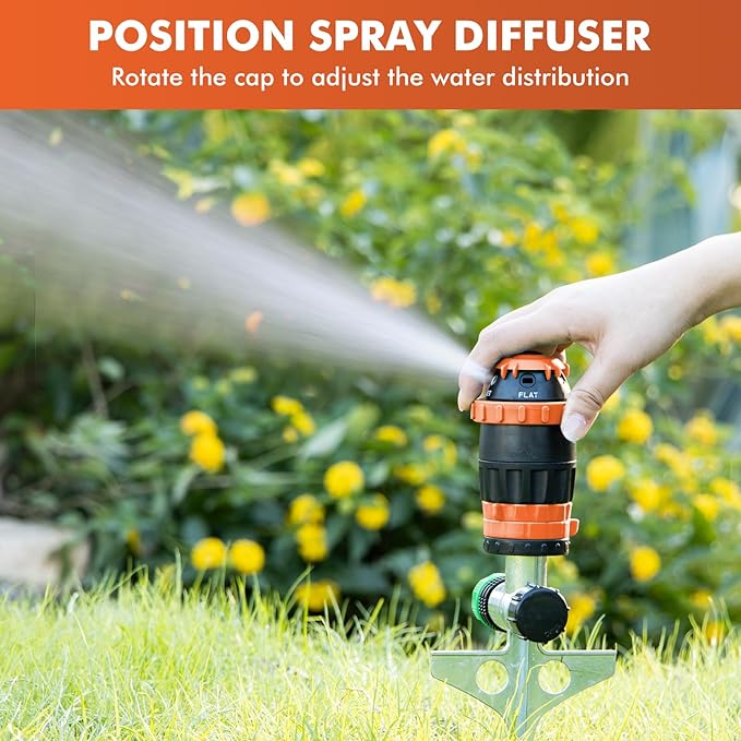[2 Pack] RESTMO Gear Drive Sprinkler with Metal Spike Base, 5-Pattern Heavy Duty Gardening Watering System, Multi-Adjustable Lawn Sprinkle for Garden Plant, Flower Bed and Large Yard Area, Orange
