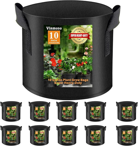 10 Pack Grow Bags 10 Gallon Heavy Duty Thickened Non-Woven Grow Bag with Handles Plant Grow Bags Planting Bags Plant Bags