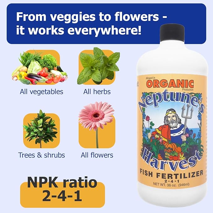 Neptune's Harvest Fish Fertilizer 2-4-1-36oz Bottle (Pack of 1) - Organic Liquid Plant Fertilizer - Fish Hydrolysate for Vegetables, Flowers, Fruit, Trees, Grass - Indoor and Outdoor Plant Food