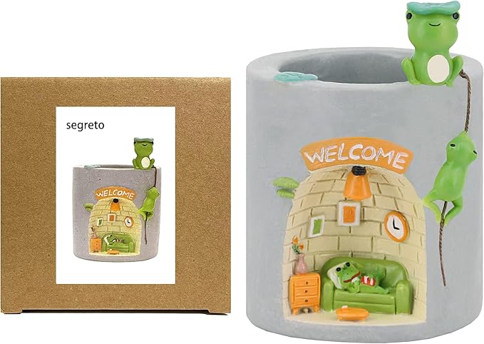 Segreto Creative Resin Plants Flower Pots Planter with Drainage for Succulent Planting Pot Decorated Desk,Garden,Living Room (Frog)