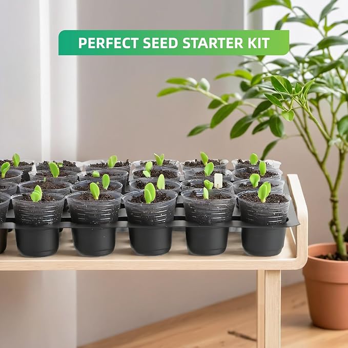 5-Pack 32 Cell Seedling Trays & 160 Pack 2" Soft Clear Nursery Pots -Thickened Durable Plant Starter Kit for Seed Germination (5 Sets)
