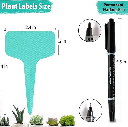 Plant Labels Tags 200Pcs T-Type Plant Markers Plastic Plant Label Garden Labels Tags Plant Labels for Outdoor Garden Waterproof Plant Label Identification Stakes with Permanent Marking Pen (Green)