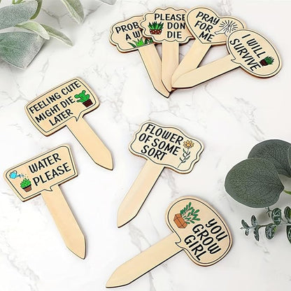 15 Pcs Garden Plant Markers, Wooden Plant Labels Tab Funny Plant Signs with Stake, Interesting Words Garden Tags Labels for Outdoor Indoor Patio Supplies Stakes for Potted Novelty Gifts