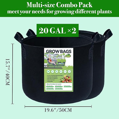 2Packs 20Gallon Grow Bags, Fabric Plant Grow Bags Fabric Planters, Garden Bgas Fabric Pots, 300g Non-Woven, Black