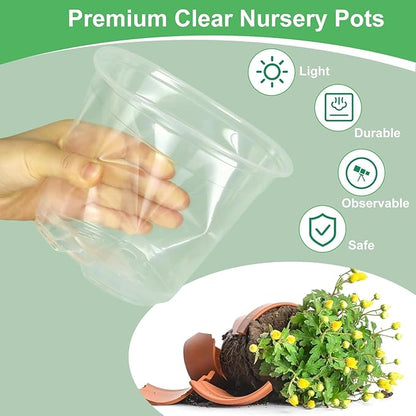 45 Pack 7/8/10 Inch Clear Nursery Pots with Drainage Holes,Higher Large Gallon Clear Plastic Pots for Plants,Plant Seedling Pot for Indoor & Outdoor Gardening