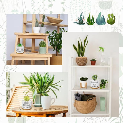 12 Pcs Funny Succulent Pots with Bamboo Tray White Ceramic Aloe Cactus Plant Pots Funny Plant Pots for Women Coworker Employee