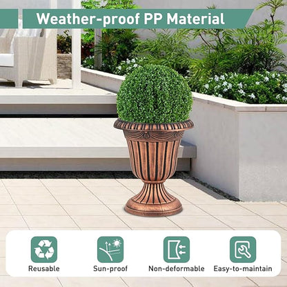 Giantex 18" Tall Vintage Planters Set of 2, Urn Plastic Flower Pots with/Pedestal Base & Pre-Marked Drain Hole, Indoor Outdoor Decorative Plant Containers for Front Porch Home Wedding, Bronze