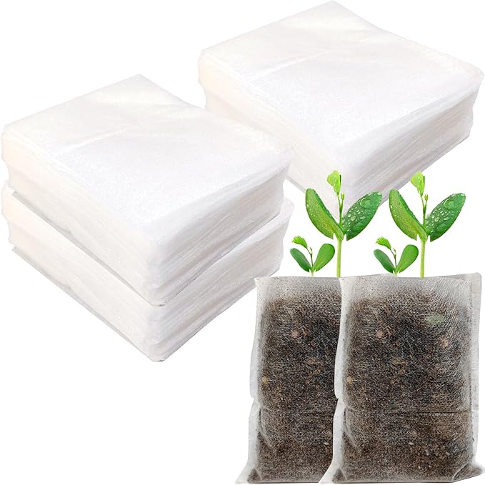 TIHOOD 300PCS 3.9"x4.7" Plant Nursery Bags,Non-Woven Plant Seeding Grow Bags, Vegetables Fabric Seedling Bag Pots Planting Transplant Grow Pouch Home Garden Supply White