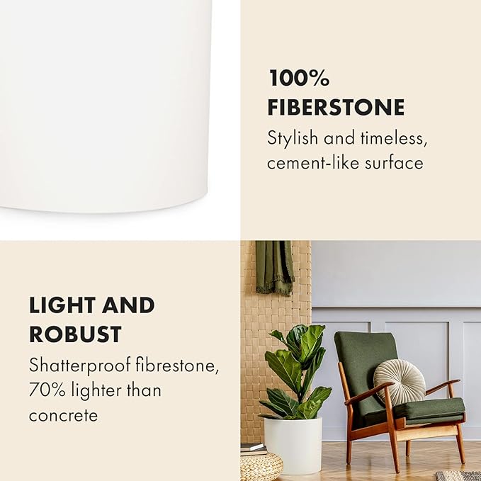 Fox & Fern 12" & 14.6" Large Planters (Set of 2) - Lightweight Fiberstone Matte White Plant Pots with Drainage Plug - Extra Large Planters for Indoor & Outdoor - Weather Resistant & UV Resistant