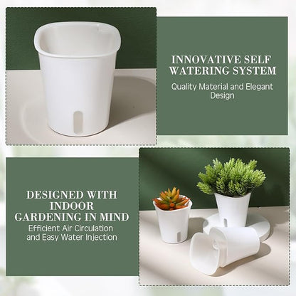 20 Pcs 3 Inch Self Watering Pots Self Watering Planters for Indoor Planters Plastic Garden Flower Pots with Level Indicator Vents for Herbs