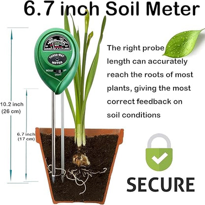 Suplong 3-in-1 Soil Moisture Meter, Upgraded Stainless Steel Probe Soil pH/Light/Moisture Meter for Plants, Soil Tester for Garden, Farm, Lawn, Indoor & Outdoor (No Battery Needed)