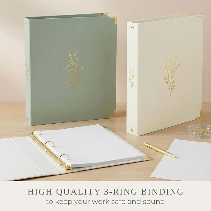 Aesthetic 3 Ring Binder Set of 2 - Sturdy 1 Inch Binder Fits Letter Sized Paper - A Cute Holder for Women or Men with Pocket Easily Organizes Your Paperwork for School, Office or Work