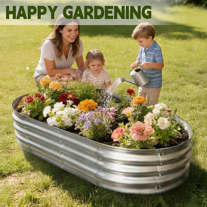 Galvanized Raised Garden Bed Outdoor, Large Raised Bed for Gardening, 4x2x1ft Metal Planter Box for Vegetables, Fruits, Flowers, Easy Assembly with Wing Nuts & Safe Rolled Design, Silver