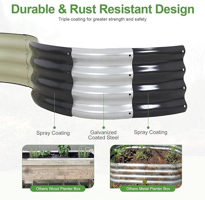 Galvanized Raised Garden Bed- 2Pcs Metal Planter Boxes Outdoor | 12" Tall 24" Round Steel Raised Bed Kit & Fire Pit Ring for Gardening with Protective Tape for Vegetables, Flower (Grey)