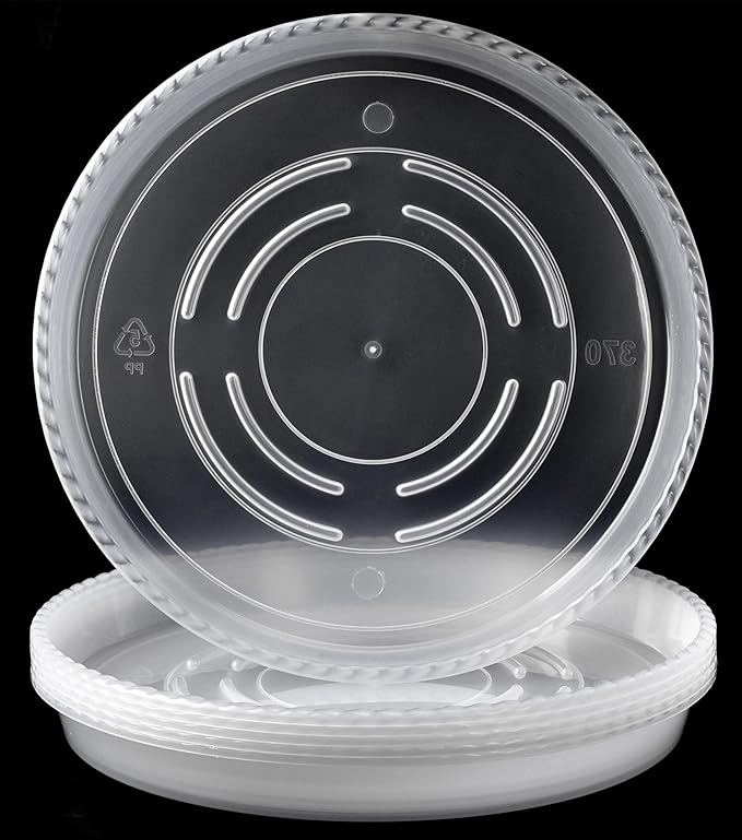 Clear Plant Saucers 14 Inches for Indoors and Outdoors, 6 Packs Heavy Duty Plastic Plant Trays with 12.5 Inches Bottom Diameter, 5 Gallon Grow Bag Saucer.