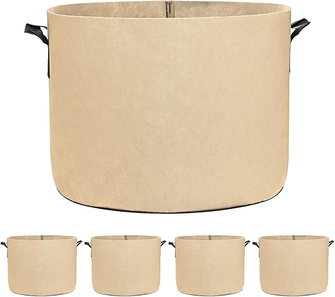 5-Pack Plant Grow Bags 10 Gallon Grow Bags 300G Thickened Fabric Pots with Durable Handles Plant Garden Grow Pots for Fruits/Vegetables/Flowers/Plants [Khaki]