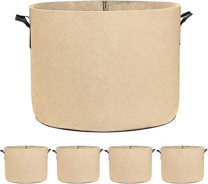 5-Pack Plant Grow Bags 10 Gallon Grow Bags 300G Thickened Fabric Pots with Durable Handles Plant Garden Grow Pots for Fruits/Vegetables/Flowers/Plants [Khaki]